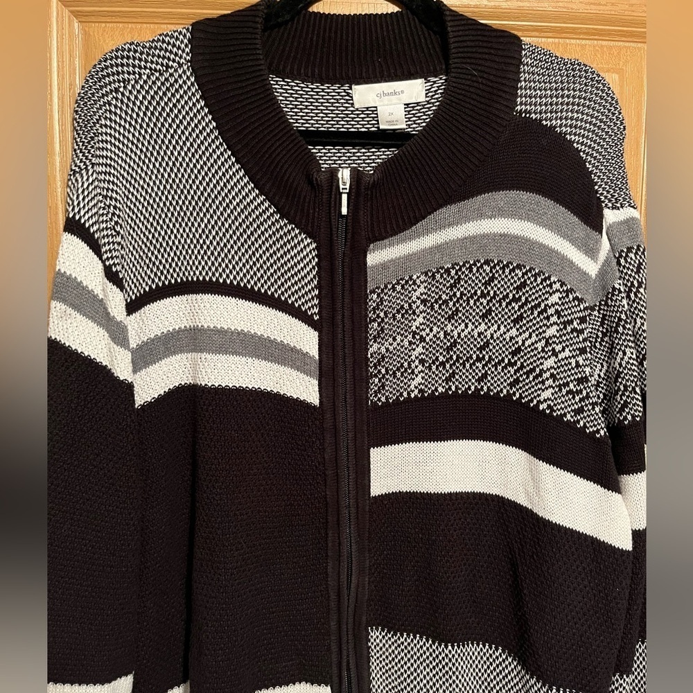 CJ Banks Black and White Zip Up Sweater - Picture 7 of 8